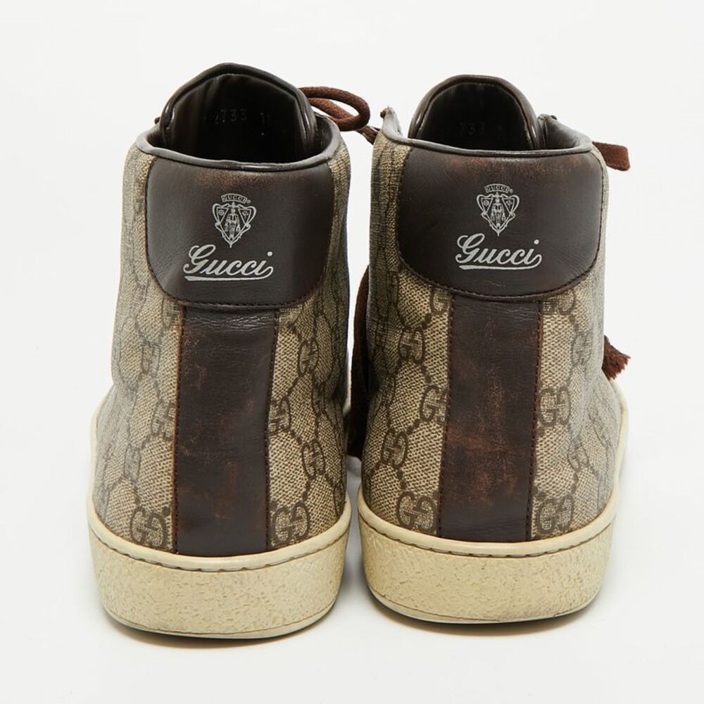 Gucci Brooklyn Size 44 Brown/beige Gg Canvas And Leather Supreme High Top - Picture 5 of 7